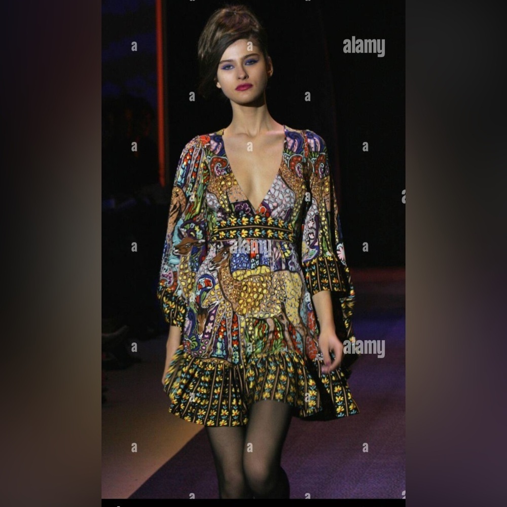 NWT Y2K ICONIC BETSEY JOHNSON MULTI PRINT BAMBI MINI DRESS